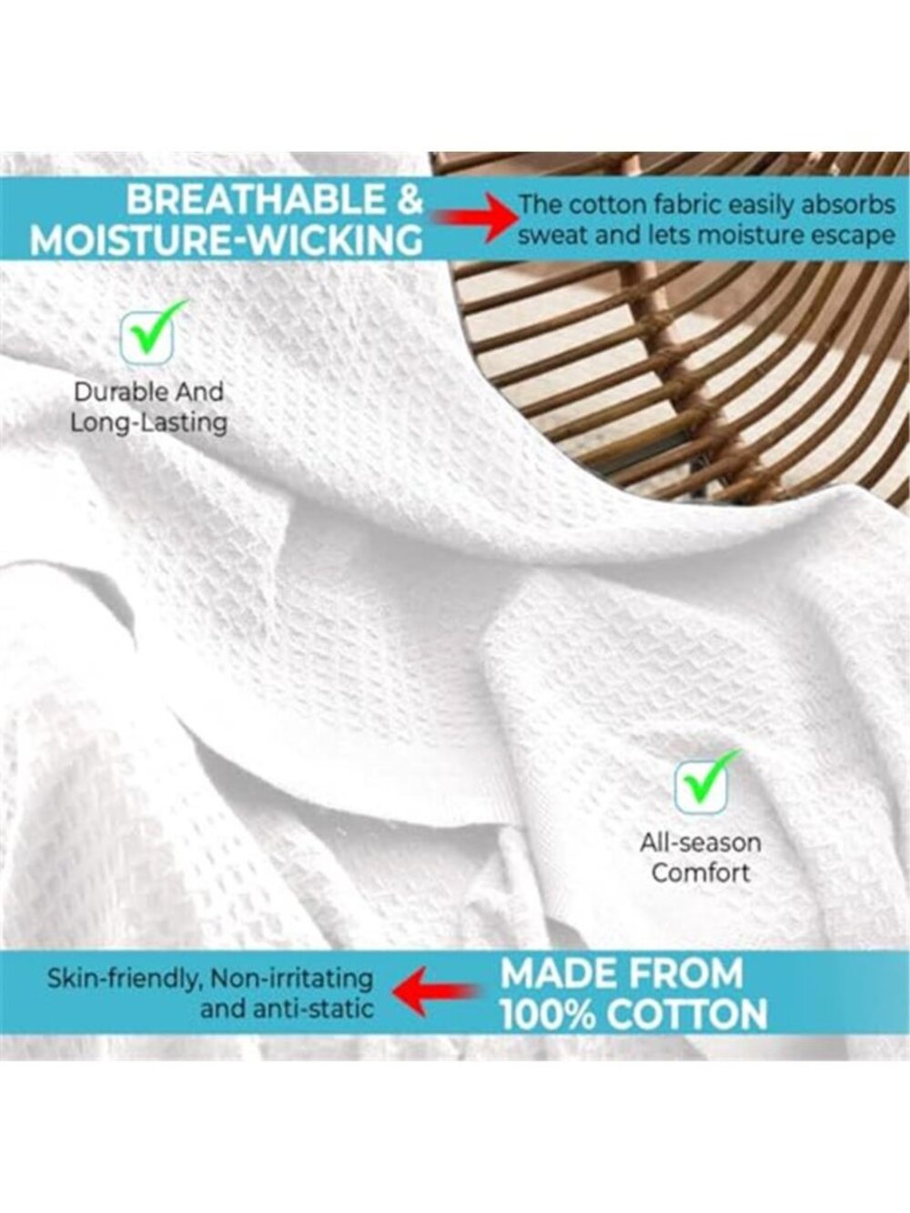 White Cotton Waffle Weave Blanket Lightweight Breathable Throw Bed Sofa Summer - Picture 3 of 7